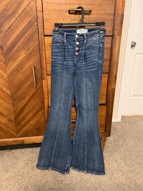 Flying Monkey High-Rise Dark Blue Flare Jeans - Button Front Waist 24